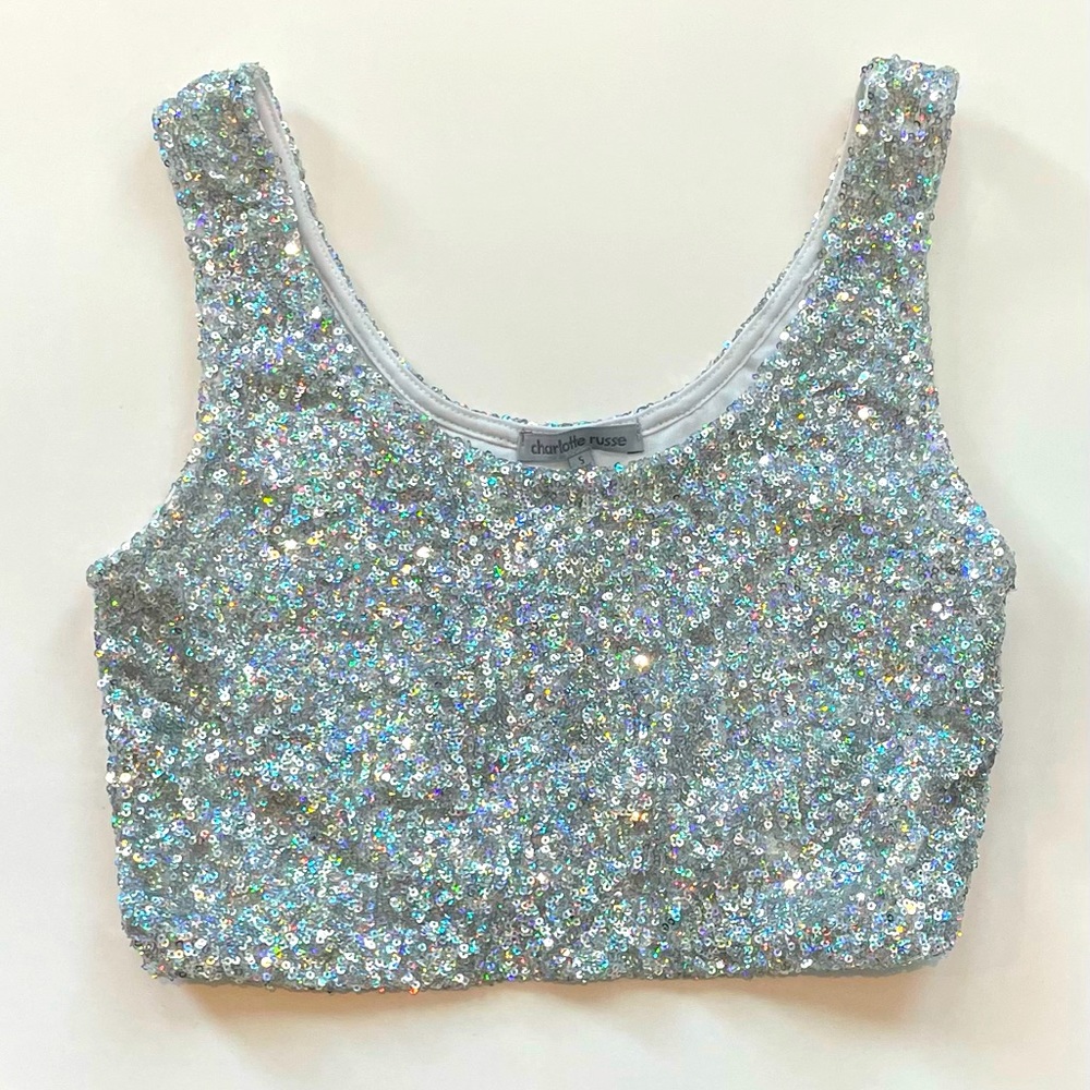Silver sequin blouse/crop top - truly gorgeous